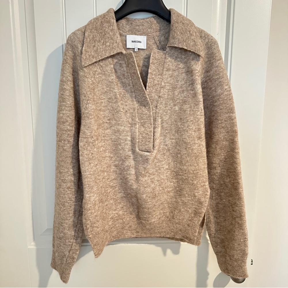 Nanushka Tan V-Neck wool blend Sweater